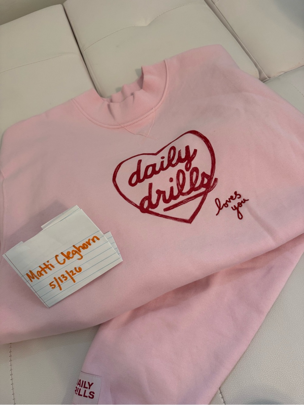 Daily Drills Pink Sweatshirt with Red Heart Logo - Picture 1 of 2